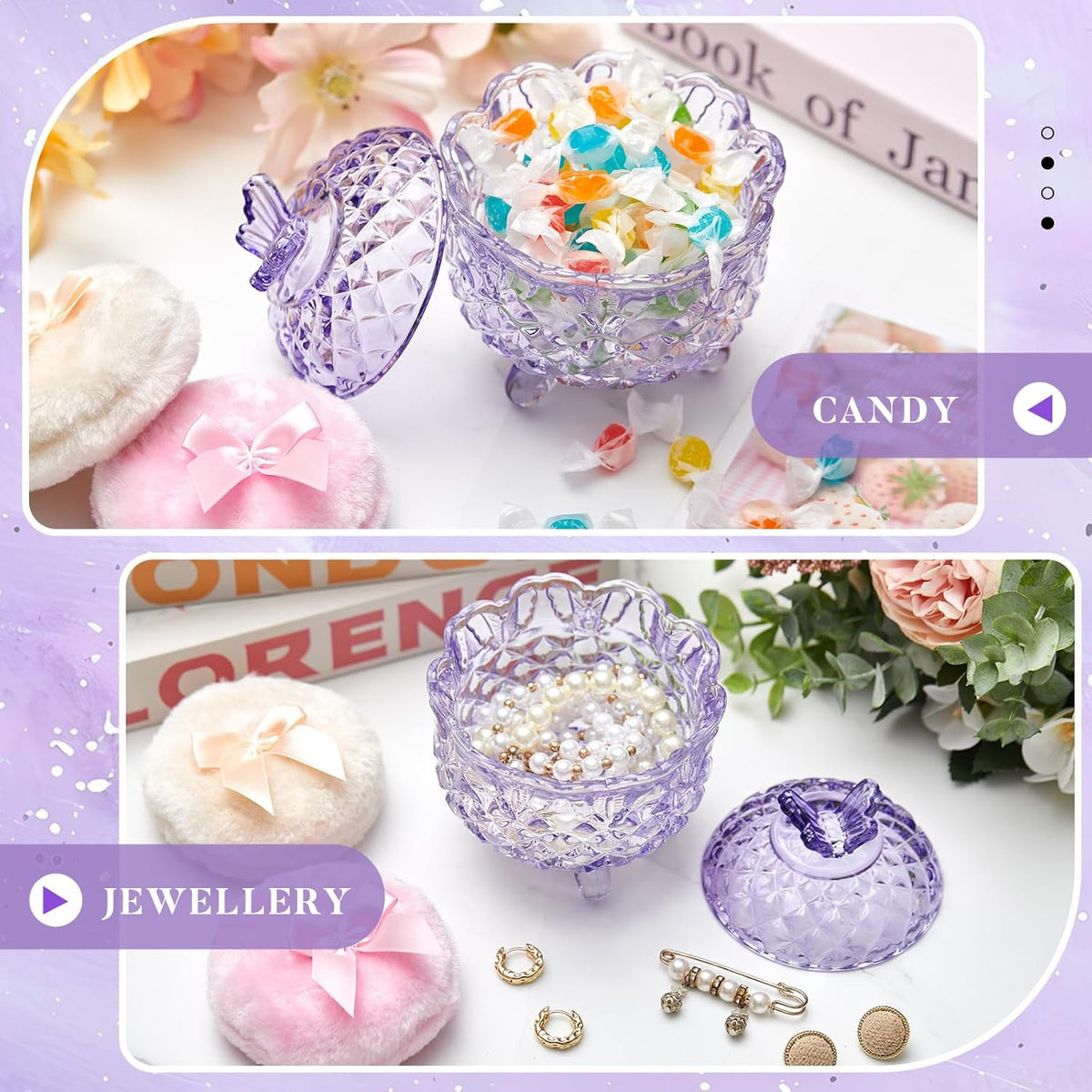 Tioncy 3 Pcs Large Body Powder Puff and Container Valentine's Day gift Powder Container with Puff Crystal Case Soft Washable Reusable Velour Face Body Glitter Wet Dry Makeup (Classic,Clear)