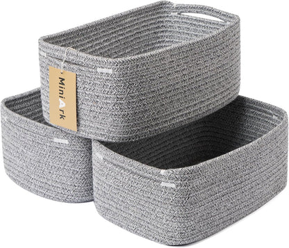 MiniArk Small Storage Baskets for Organizing | Closet Organizer Bins | Shelf Toy Basket | Woven Rope Baskets | Cube Decorative Box | Shallow Basket | L11.5xW7.5xH4.7| Brown
