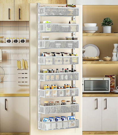 6-Tier Over The Door Pantry Organizer with Mesh Baskets, Adjustable & Stable Hanging Spice Rack for Kitchen, Bathroom, Bedroom, and Baby Essentials Storage