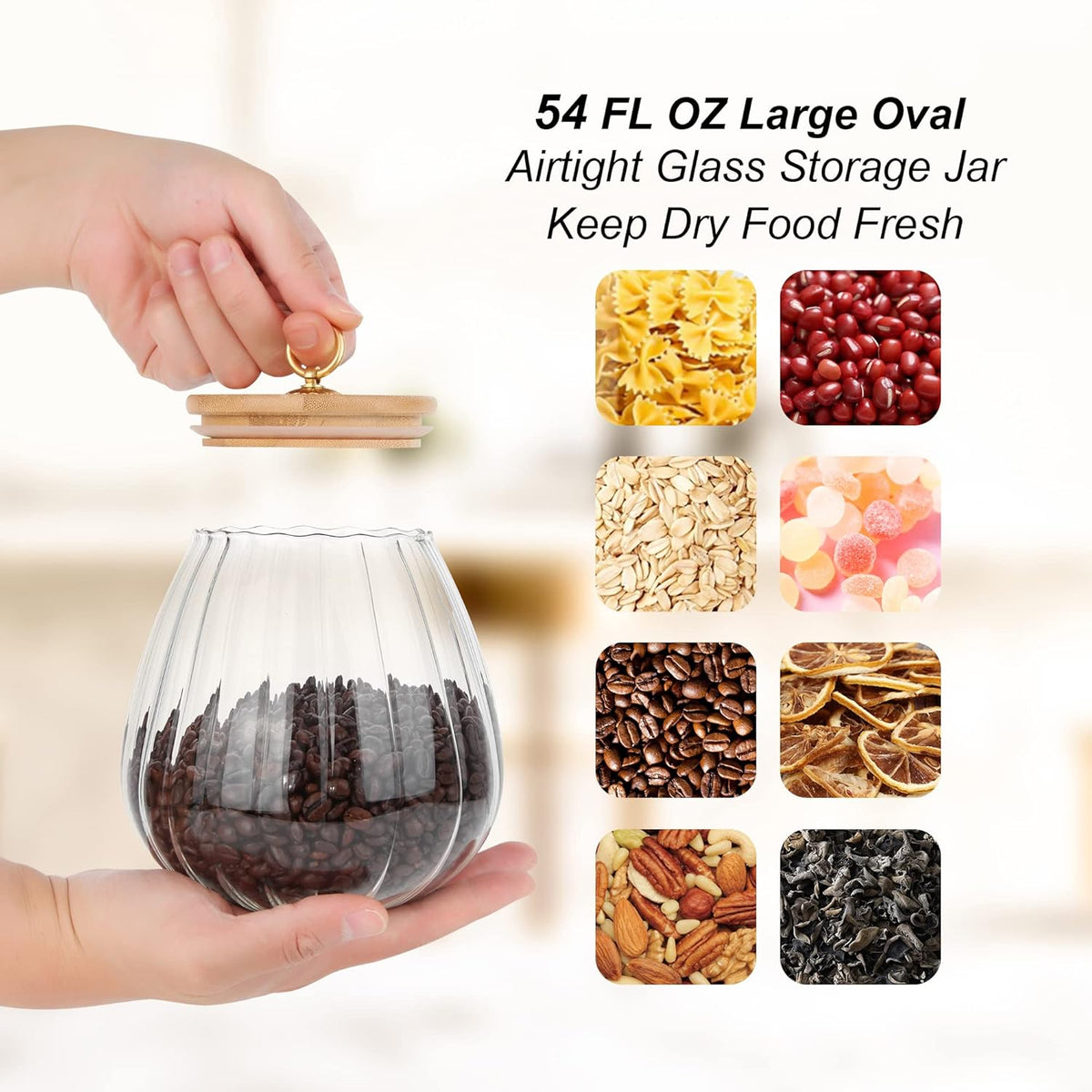 FANTESTICRYAN Glass Coffee Nuts Canister Airtight Storage Jar Petal Decorative Container with Bamboo Lid Metal Handle Easy to Grasp 700ml, 23 FL OZ