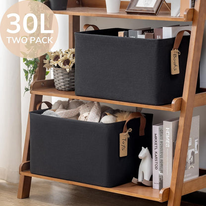 CHICVITA Large Storage Baskets for Shelves, Fabric Storage Bins with Metal Frame, Closet Organizers and Storage Boxes for Clothes Toy, Beige