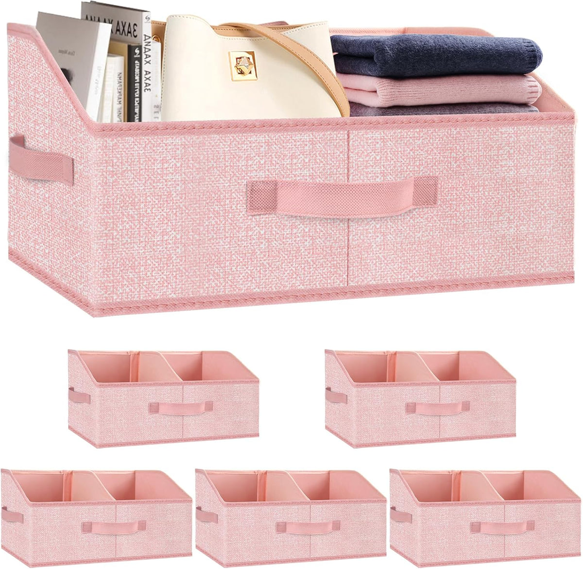 Closet Storage Bins, Large Closet Organizer Baskets with Divider & Handles,Trapezoid Fabric Shelf Organizers, Collapsible Storage Cubes for Clothes, Towels, Toys - Beige