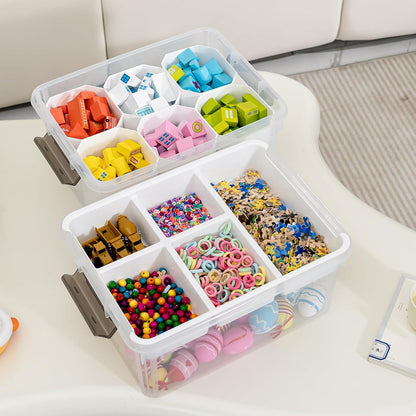 Citylife 17 QT Plastic Storage Box with Removable Tray Craft Organizers and Storage Clear Storage Container for Organizing Bead, Tool, Sewing, Playdoh