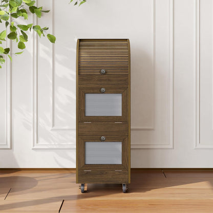 Movable Potato and Onion Storage Box with Wheels,Wooden Vegetable Storage Box,Food Storage Room with Grocery Area,Sliding Design,Modern Farmhouse Style，Suitable for Kitchen (potato bin-Walnut-02)