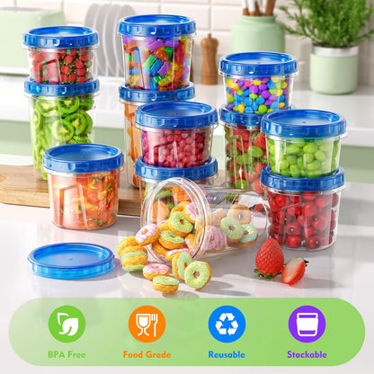 BiuLeon 12 Pack- 34/24/17oz Freezer Storage Containers, Plastic Food Storage Containers with Twist Top Lids, BPA Free and Reusable Soup Containers with Lids, Leakproof/Microwave/Dishwasher Safe