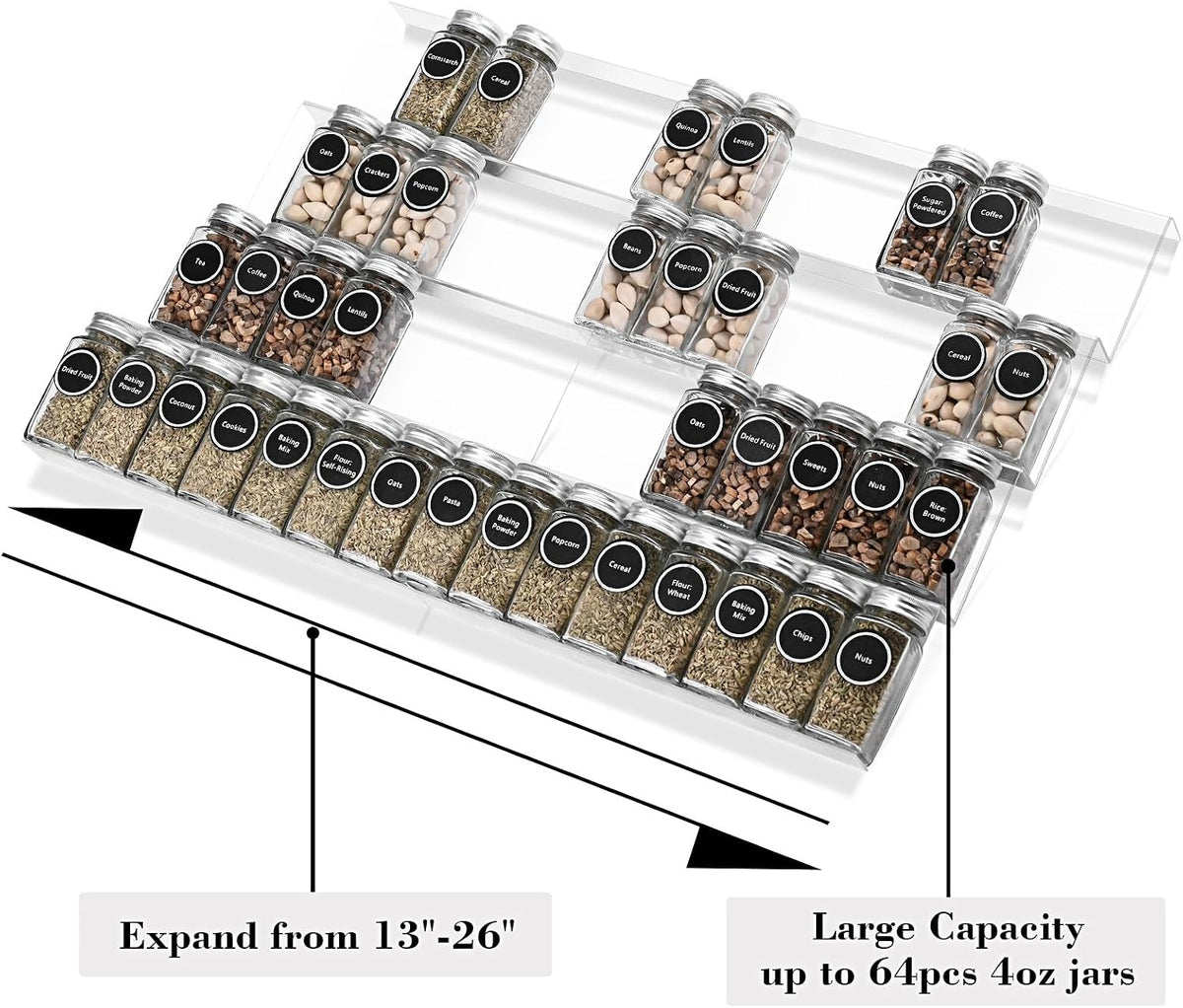 Mulush Bamboo Spice Rack Tray - Spice Drawer Organizer for Kitchen Cabinets Storage and Organization (Jars Not Included, 8 Individual Pieces, Not Adjustable)