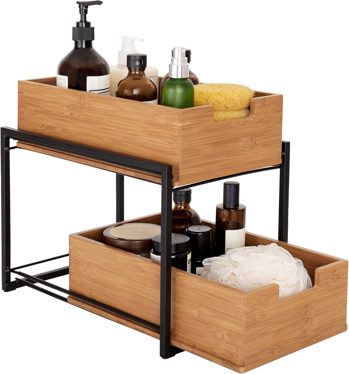 Seville Classics Bamboo Premium Organizer Storage Bins for Kitchen Silverware, Pantry, Closet, Office Desk, Pens, Utensils, Makeup, K Cup, Bamboo, Bag Holder Bin Set