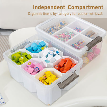 Citylife 17 QT Plastic Storage Box with Removable Tray Craft Organizers and Storage Clear Storage Container for Organizing Bead, Tool, Sewing, Playdoh