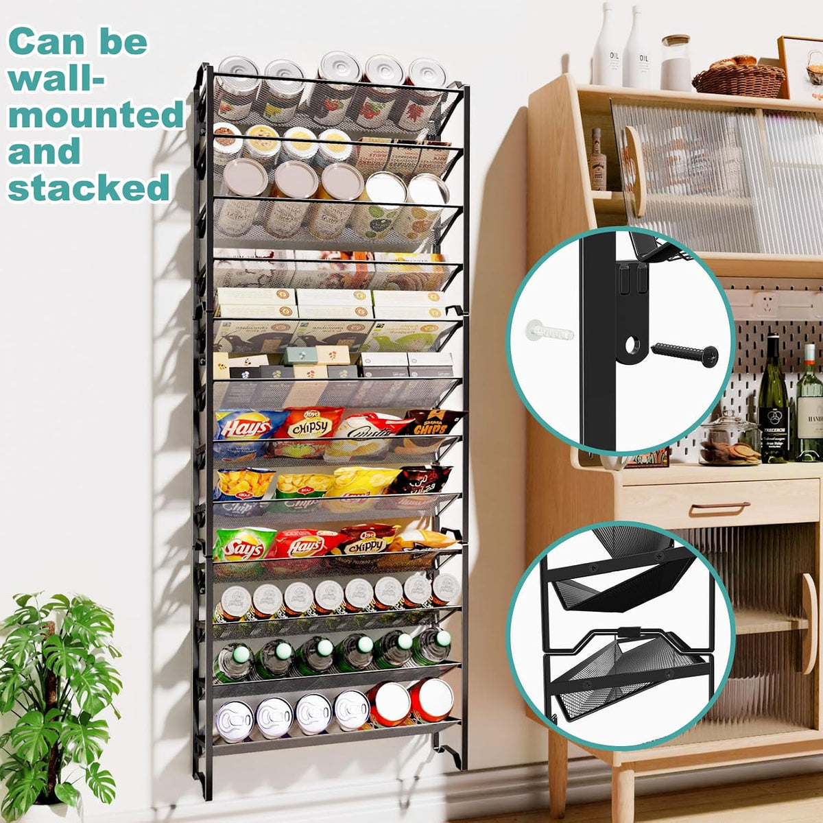 Simple Trending 4 Tier Spice Rack Organizer,Stackable Kitchen Counter Shelves,for Cabinet,Countertop,Pantry, Door or Wall Mount, Metal Mesh,Jars not Included, Black