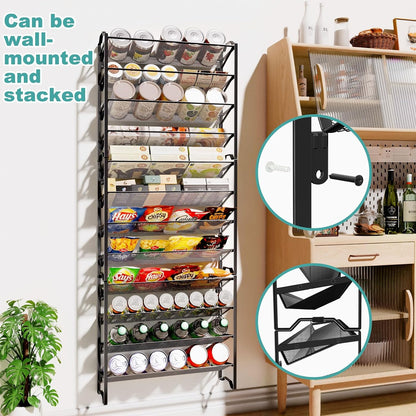 Simple Trending 4 Tier Spice Rack Organizer,Stackable Kitchen Counter Shelves,for Cabinet,Countertop,Pantry, Door or Wall Mount, Metal Mesh,Jars not Included, Black