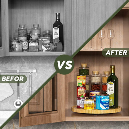 Lazy Susan Organizer, 10 Inch Non-Skid Bamboo Turntable Organizer for Salt Pepper Olive Oil and Spices Next to Stove, Wooden Lazy Susan for Table or Kitchen Countertop Organizer