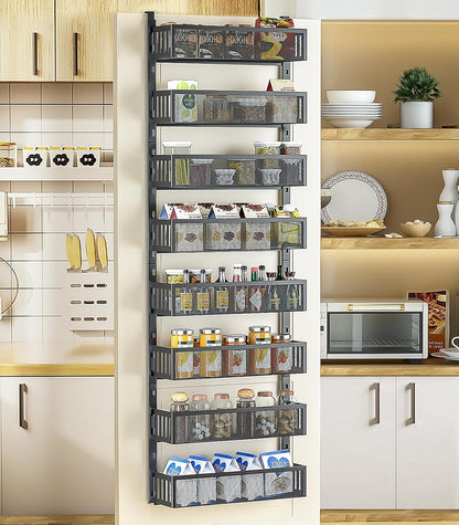 6-Tier Over The Door Pantry Organizer with Mesh Baskets, Adjustable & Stable Hanging Spice Rack for Kitchen, Bathroom, Bedroom, and Baby Essentials Storage