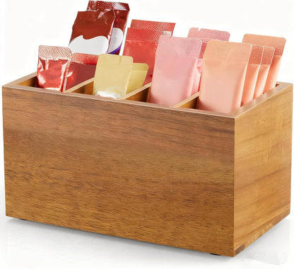 Drink Packet Organizer, Wood Water Flavor Packet Holder with Dividers, Drink Mix Organizer for Drink Station, Kitchen Pantry Organization