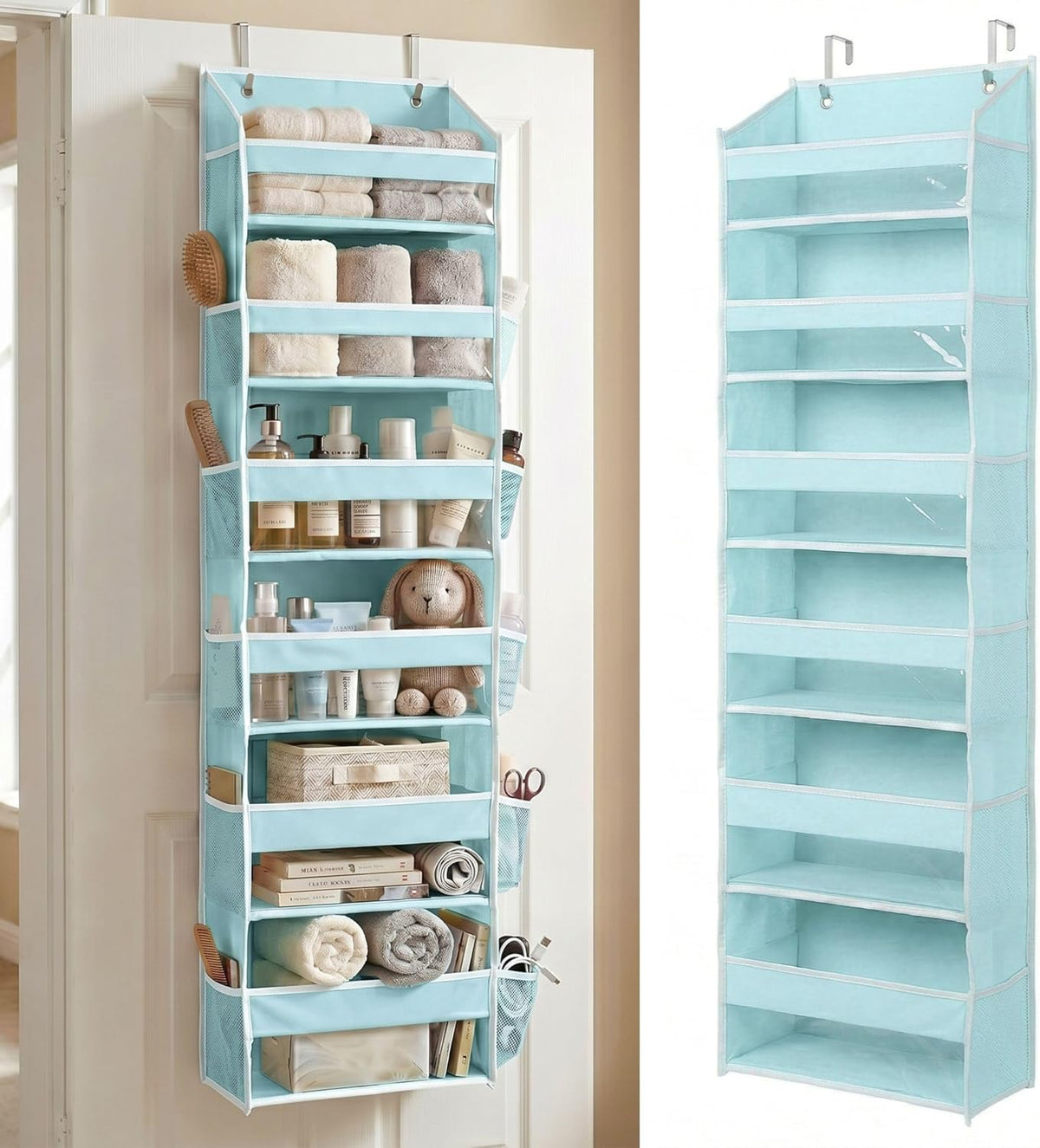 HOMELUX THEORY UPGRADED 6 Tiers Over The Door Organizer Hanging - 100D EXTRA THICK & 50lbs HUGE CAPACITY, 12 Side Mesh Pockets Over The Door Shoe Organizer, Hanging Closet Organizer (Ivory, 1pc)