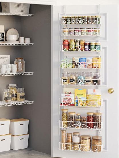 6-Tier Over the Door Pantry Organizer, Pantry Organization And Storage, Hanging Storage Organizer Spice Rack Metal Shelving for Home & Kitchen, Office Laundry Room Bathroom Black
