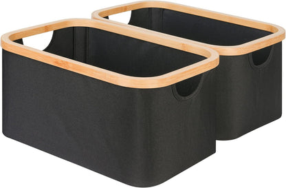 efluky Storage Baskets for Organizing, Fabric Storage Bins with Bamboo Handles, Collapsible Storage Baskets for Shelves and Closet (Black, 16.2'' x 13'' x 9.1'')