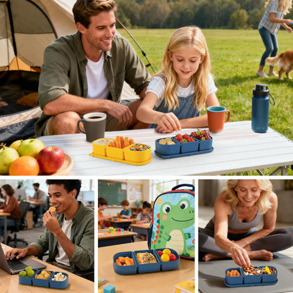 Silicone Reusable Snack Containers with Lids - 8 oz Double Compartment Snackle Box for Kids & Adults, BPA-Free & Leakproof, Small for Dressing, Snacks, School, Office, Picnic
