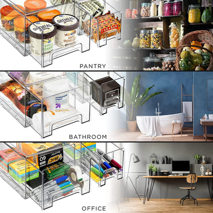 Sorbus Fridge Drawers - Clear Stackable Pull Out Refrigerator Organizer Bins - Food Storage Containers for Kitchen, Freezer, Vanity & Fridge (3 Pack | 1 Medium, 2 Small Stackable Drawer Bins)