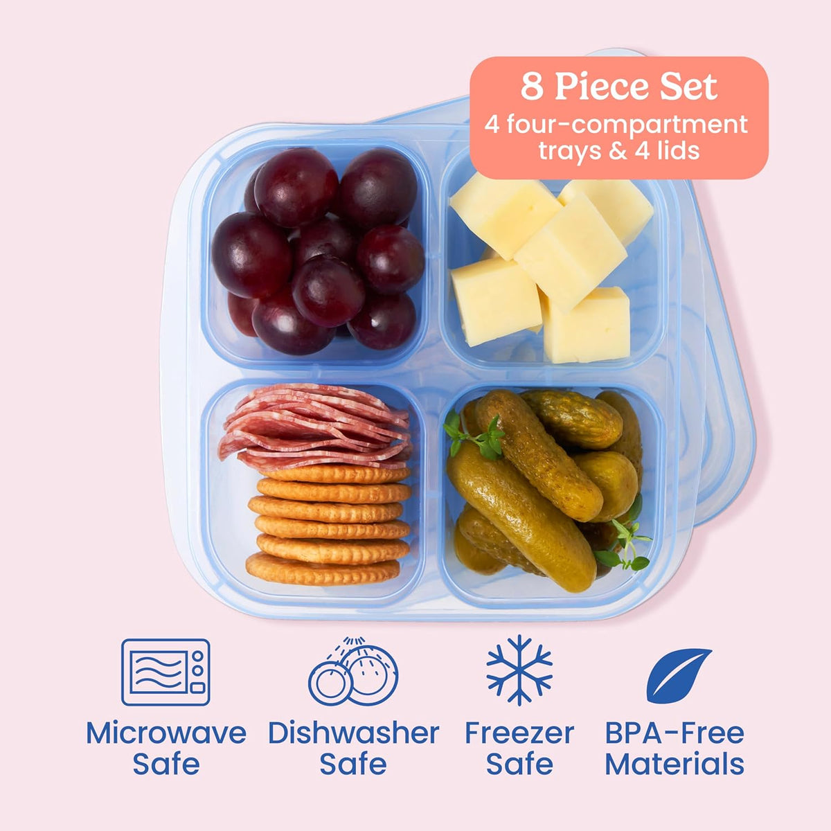 Bentgo Easyboxes 4-Compartment Snack Containers - 8-Piece Set with 4 Trays & 4 Custom-Fit Lids to Seal in Freshness - Reusable Food Storage & Meal Prep Bento BPA-Free Containers (Brights 4-Pack)