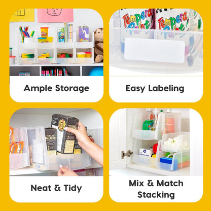 IRIS USA Clear Plastic Stackable Storage Bins, Large-, Open Front Fridge Pantry Kitchen Closet Cabinet Bathroom Organizer Basket for Organizing Snack, Cans, Office Supplies, and Coffee Pods