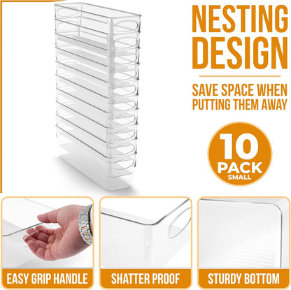 Sorbus Small Clear Plastic Storage Bins for Organizing, Clear Organizer Bins with Handles, Plastic Storage Bins for Closet, Pantry, Fridge, Medicine Cabinet Organizer, Shelves, Freezer, Drawer