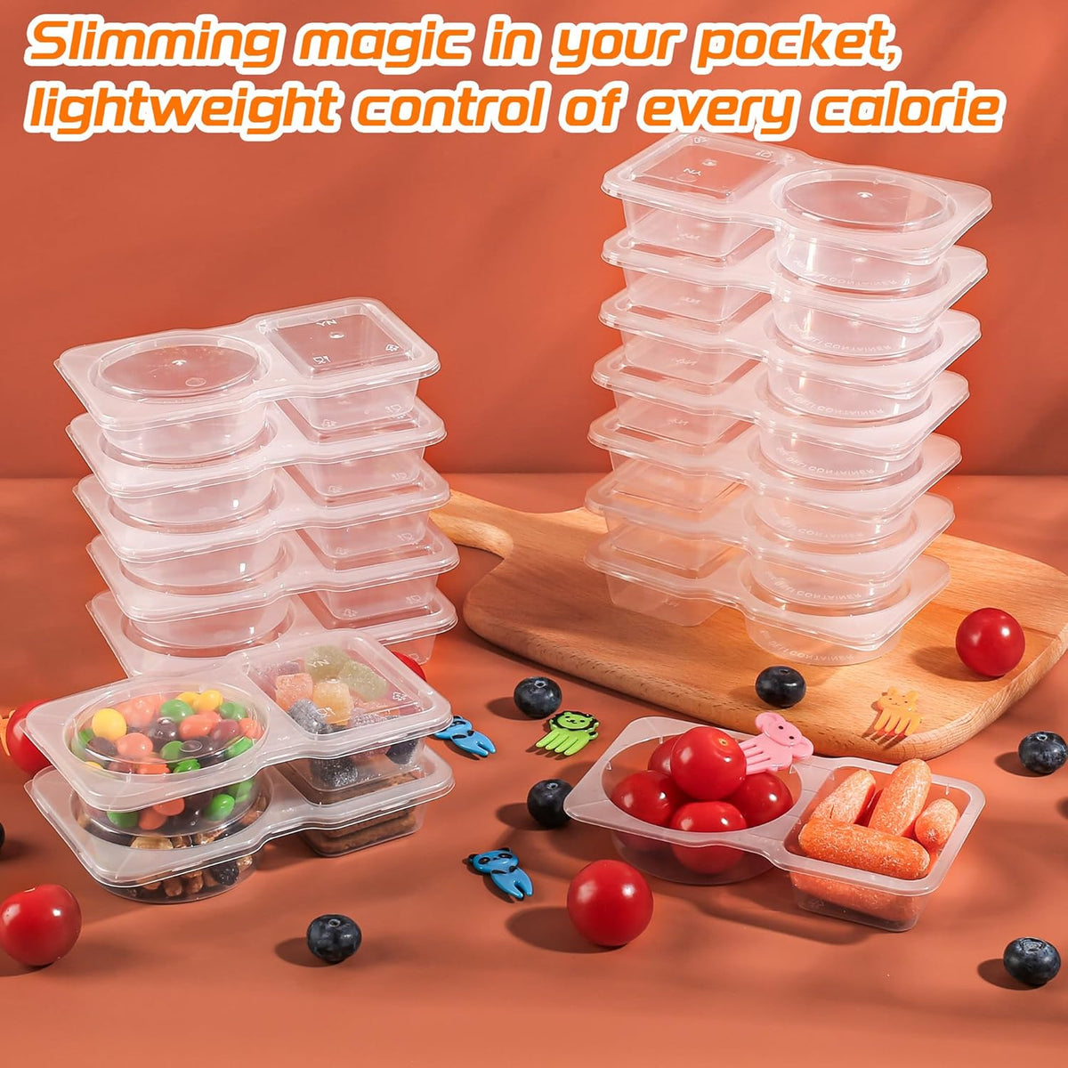 ALFEVA Reusable Snack Containers with Lids Portion control, Camping Essentials,Meal Prep Containers for Kids adults On the Go Meals, 10 Forks, Snack Pack Containers for Travel