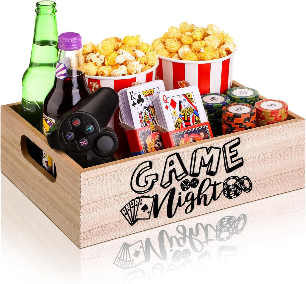 Movie Night Supplies Snack Trays with Handles Reusable Wooden Movie Gift Basket for Theater Popcorn Bucket Bowl Box Container Family Room Decor(Classic Style)