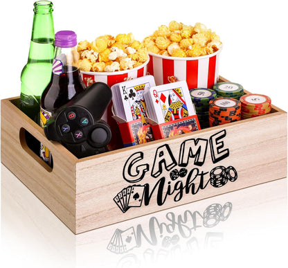 Movie Night Supplies Snack Trays with Handles Reusable Wooden Movie Gift Basket for Theater Popcorn Bucket Bowl Box Container Family Room Decor(Classic Style)