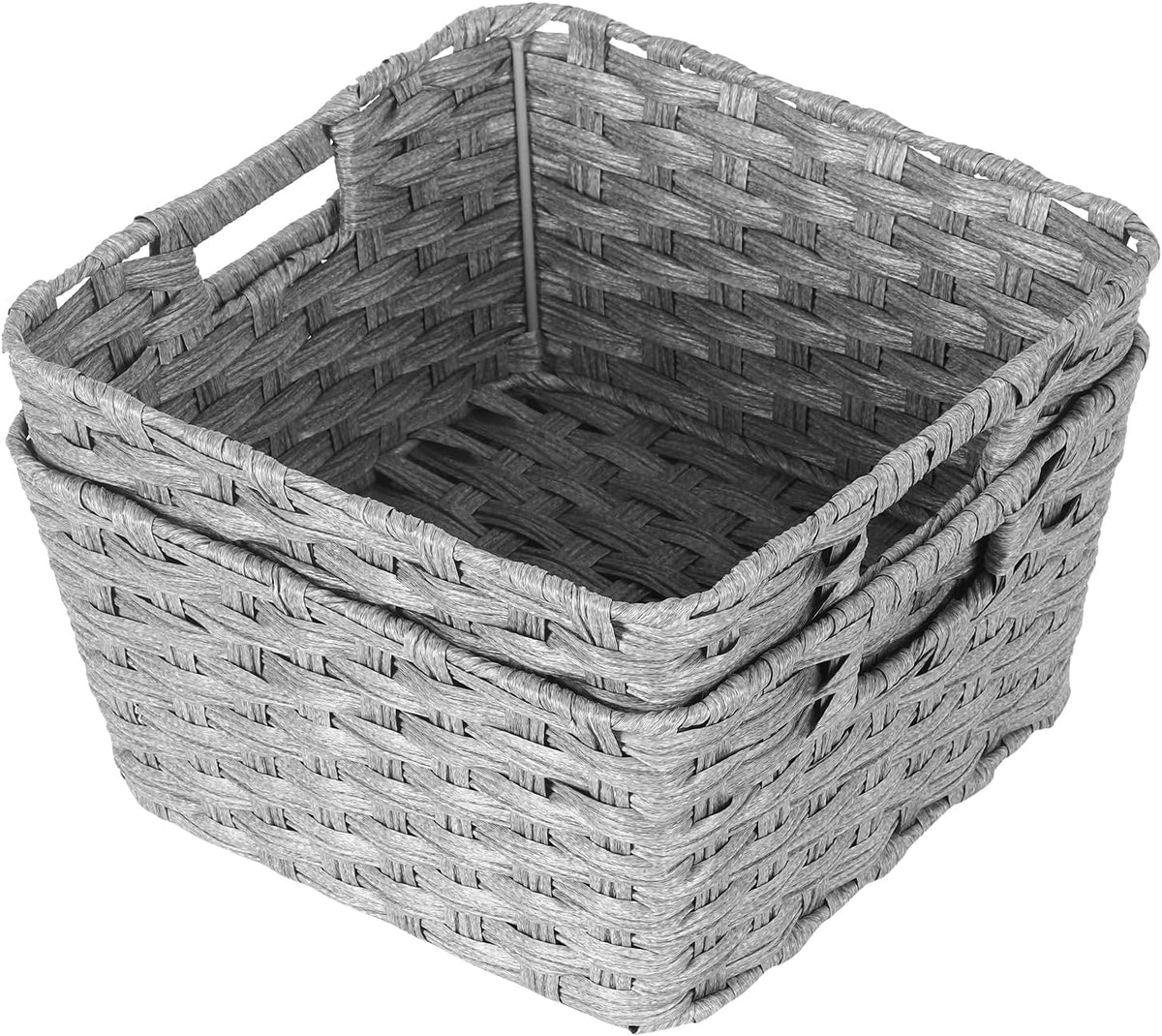 Onlytak Large Wicker Storage Basket, Metal Frame, Set of 2, Washable Waterproof, 15" x 10.3" x 5.2", Brown Color, Woven Basket for Pantry, Toilet, Bathroom, Bedroom, Patio