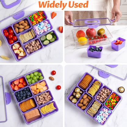 TCHZA Snackle Box Container, Dishwasher Safety - Divided Serving Tray with Lid and Handle, Charcuterie Board for Portable Snack Platters - Clear Organizer for Fruits Snacks,Perfect for Road Travel