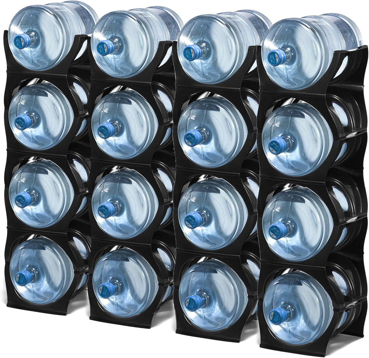 Bariboo Stackable Water Bottle Storage Rack Best Water Jugs 5 Gallon Organizer. Jug Holder for Kitchen, Cabinet and Office Organizing. Reinforced Polypropylene (Silver, 4 No Shelf)