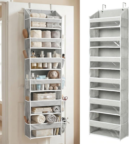 HOMELUX THEORY UPGRADED 6 Tiers Over The Door Organizer Hanging - 100D EXTRA THICK & 50lbs HUGE CAPACITY, 12 Side Mesh Pockets Over The Door Shoe Organizer, Hanging Closet Organizer (Ivory, 1pc)