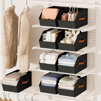 Homsorout Fabric Closet Storage Cubes - Square Storage Bins with Dual Handles for Clothes, Towels, Toys, Cube Storage Organizers for Bedroom, Nursery, Shelves, Closet, Small Spaces, Beige