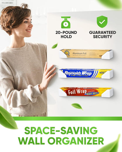 Skywin Adhesive Foil and Plastic Wrap Organizer Includes 2 Holders, Fits Box Width up to 2.4in/61mm, Heavy Duty Aluminum Foil Organization and Storage (White)