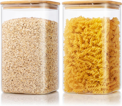 Extra Large Square Glass Flour & Sugar Storage Containers with Airtight Lids, 168 floz - Glass Jars with Bamboo Lids for Pantry, Air tight Food Storage Containers for Cereal, Pasta, Rice