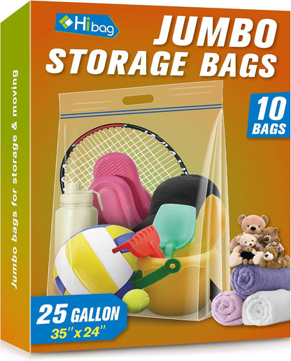 HIBAG 25 Gallon Jumbo Storage Bags, 35” x 24” Resealable Clear Bags with Handle, Extra Large XL Heavy Duty for Clothes Pillow Travel Moving, Pack of 3