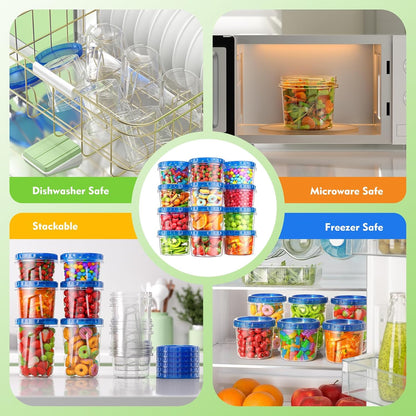BiuLeon 12 Pack- 34/24/17oz Freezer Storage Containers, Plastic Food Storage Containers with Twist Top Lids, BPA Free and Reusable Soup Containers with Lids, Leakproof/Microwave/Dishwasher Safe