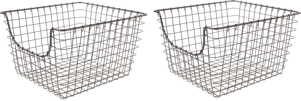 Spectrum Wire Scoop Basket Storage Bin Industrial Gray Medium Metal Wire Basket Organizer for Kitchen Pantry Wire Storage Bins, Heavy Duty Rectangle Wire Storage for Kitchen Organization
