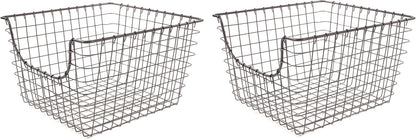 Spectrum Wire Scoop Basket Storage Bin Industrial Gray Medium Metal Wire Basket Organizer for Kitchen Pantry Wire Storage Bins, Heavy Duty Rectangle Wire Storage for Kitchen Organization