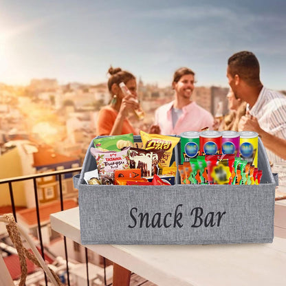 Snack Organizer for Countertop, Fabric Snack Organizer with Handles, 2 Large Compartment Snack Container Snack Basket, Snack Bar Station Decor, Kitchen Pantry Organizer and Storage, Black