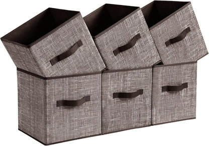 SONGMICS Storage Cubes, 11-Inch Non-Woven Fabric Bins with Double Handles, Set of 6, Closet Organizers for Shelves, Foldable, for Clothes, Cattail Gray UROB26LG