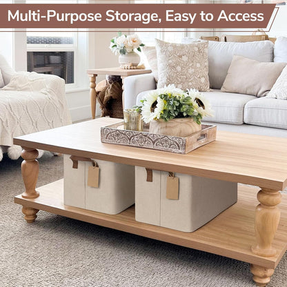 CHICVITA 4 Pack Large Storage Baskets for Shelves, Collapsible Closet Organizer Bins with Metal Frame, Fabric Storage Bins for Clothes Towels Organization, 16.8" x 11" x 9.8", Beige