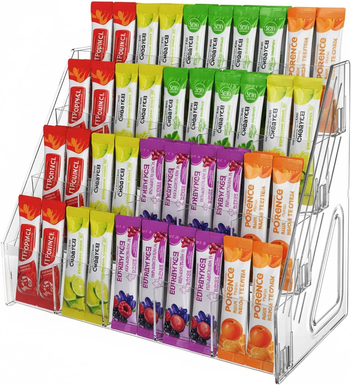 3-Tier Acrylic Drink Packet Organizer with 15 Compartments, Sugar Packets Drink Mix Organizer, Water Flavor Packet Holder for Kitchen Pantry Cabinet Storage,Coffee Station