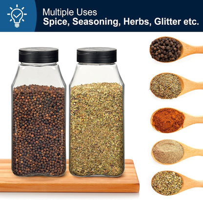 TUZAZO 16 Oz Spice Bottles Plastic Seasoning Containers, 6 PACK Large Plastic Spice Jars with Shaker Lids Empty for Spice & Herbs, Powders, Glitters, BPA Free | Wide Mouth | Dual Flip Tops