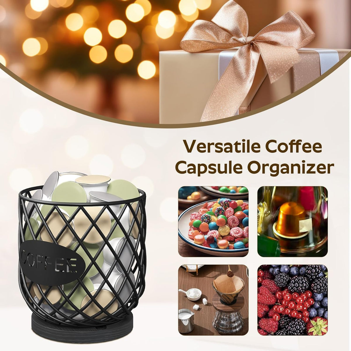 YATINEY Coffee Pod Holder Organizer, Holder for K Cup, Large Capacity Coffee Pod Basket, Versatile Coffee Capsule Storage Organizer, for Kitchen Countertop, Rustic Brown KH09BR