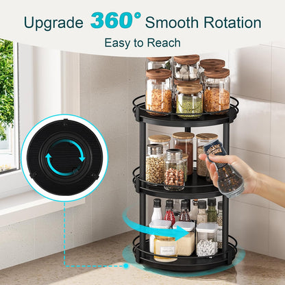 Snughome Rotating Spice Rack, 2 Tier Lazy Susan Organizer, Wood Kitchen Countertop Organizer, Brown Lazy Susan Turntable for Cabinet, 10.2" x 10.2" x 10.4"