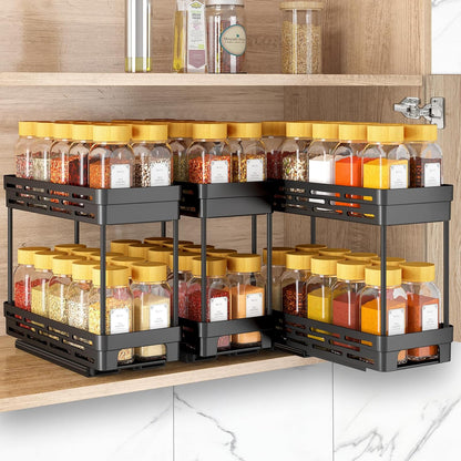 Pull Out Spice Rack Organizer for Cabinet, Slide Out Spice Racks Organizer, Spice Cabinet Organizers, Cabinet Size Need:12'' Highx11'' Deepx5'' Wide,Hold 10 Spice Jar Each Tier-2Tier, Black
