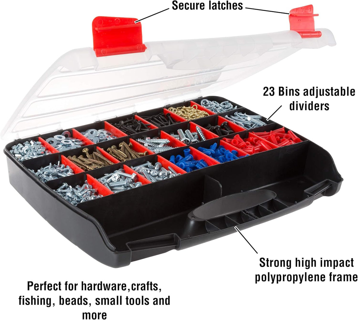 Stalwart - 75-ST6073 Portable Storage Case with Secure Locks and 55 Small Bin Compartments for Hardware, Screws, Bolts, Nuts, Nails, Beads, Jewelry and More by Black
