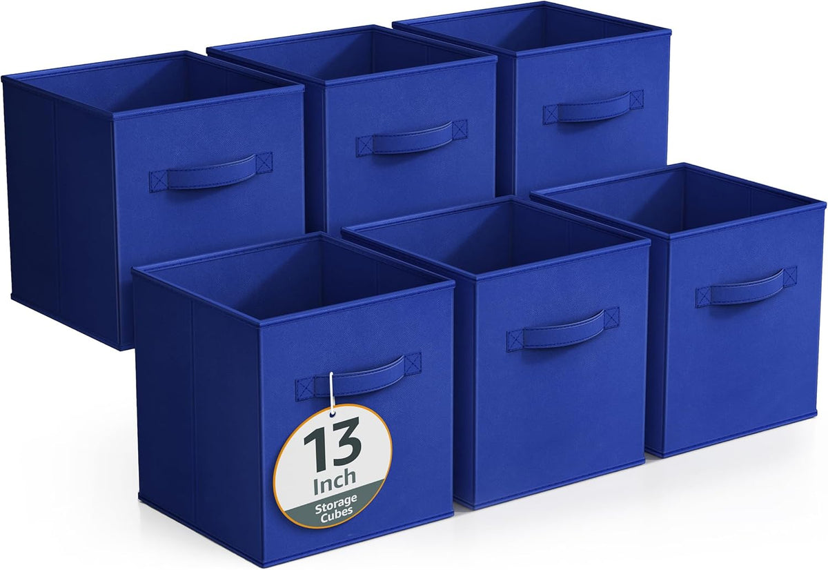 Sorbus Foldable Storage Cubes - 6 Fabric Baskets for Organizing Pantry, Closet, Shelf, Nursery, Playroom, Toy Box, Cubby -11 Inch Dual Handle Collapsible Closet Organizers and Storage Bins (Navy Blue)