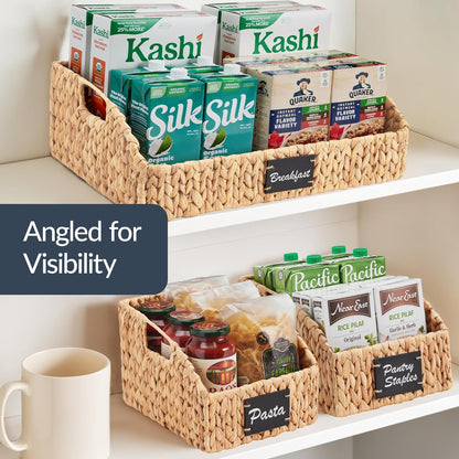 Best Choice Products Water Hyacinth Pantry Storage Baskets, Wicker Baskets w/Built-in Handles, Handwoven Shelf Baskets for Organizing, Pantry Organizers and Storage, 3-Pack - Natural